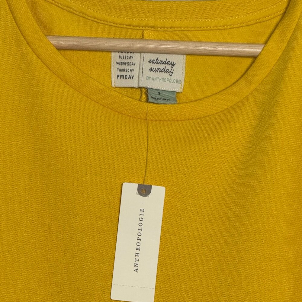 Anthropologie Saturday Sunday Sunny Day Yellow Puff Sleeve Tunic Dress Sz Small - Picture 2 of 4